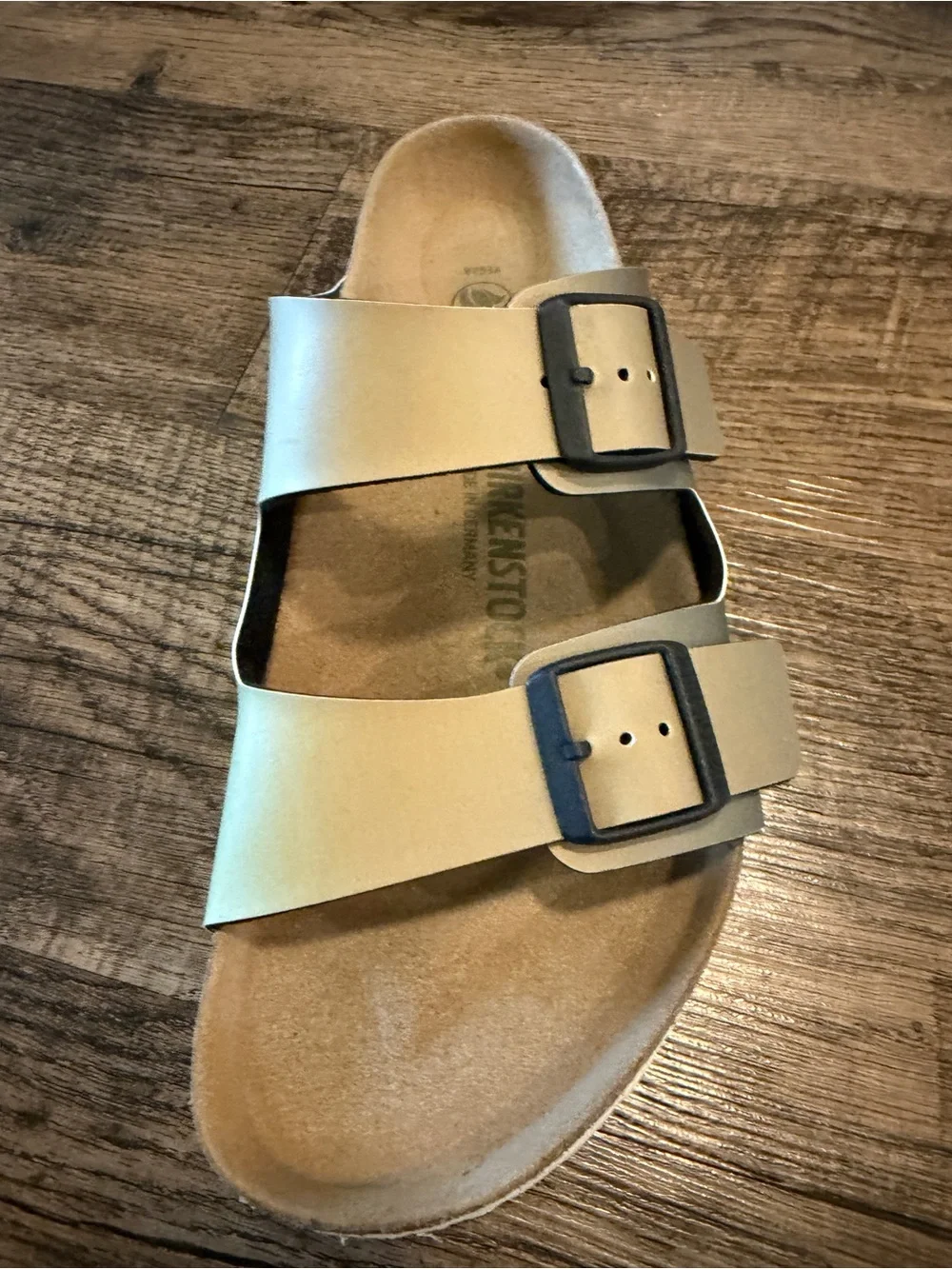 Birkenstock Men’s Two-Strap Sandals in Tan and green